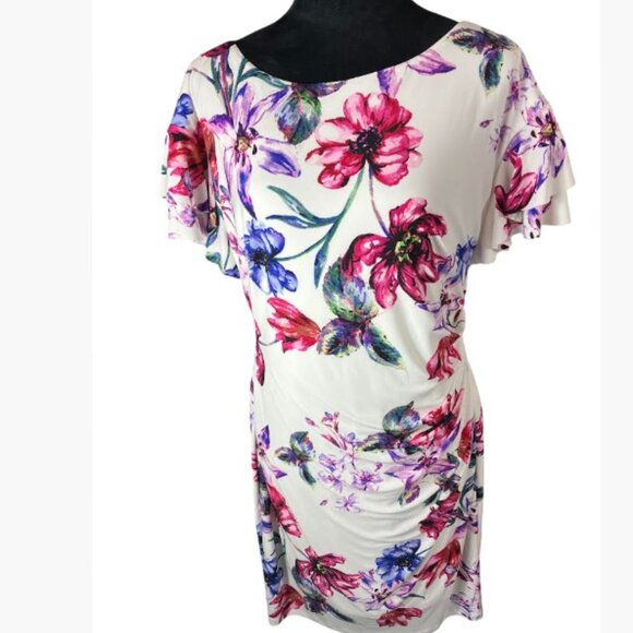 Lauren Ralph Lauren Floral Ruffle Sleeve Shift Dress Short Sleeve Size 14P NWT - Picture 1 of 12